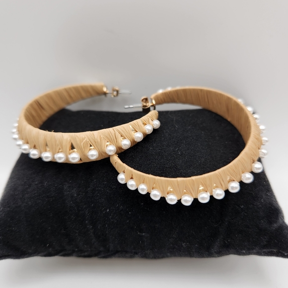 INC Gold Brown and Pearl Hoop Earrings - Picture 1 of 4